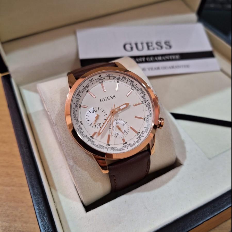 JAM TANGAN PRIA GUESS GW0540G4 ROSEGOLD BROWN SERIES ORIGINAL