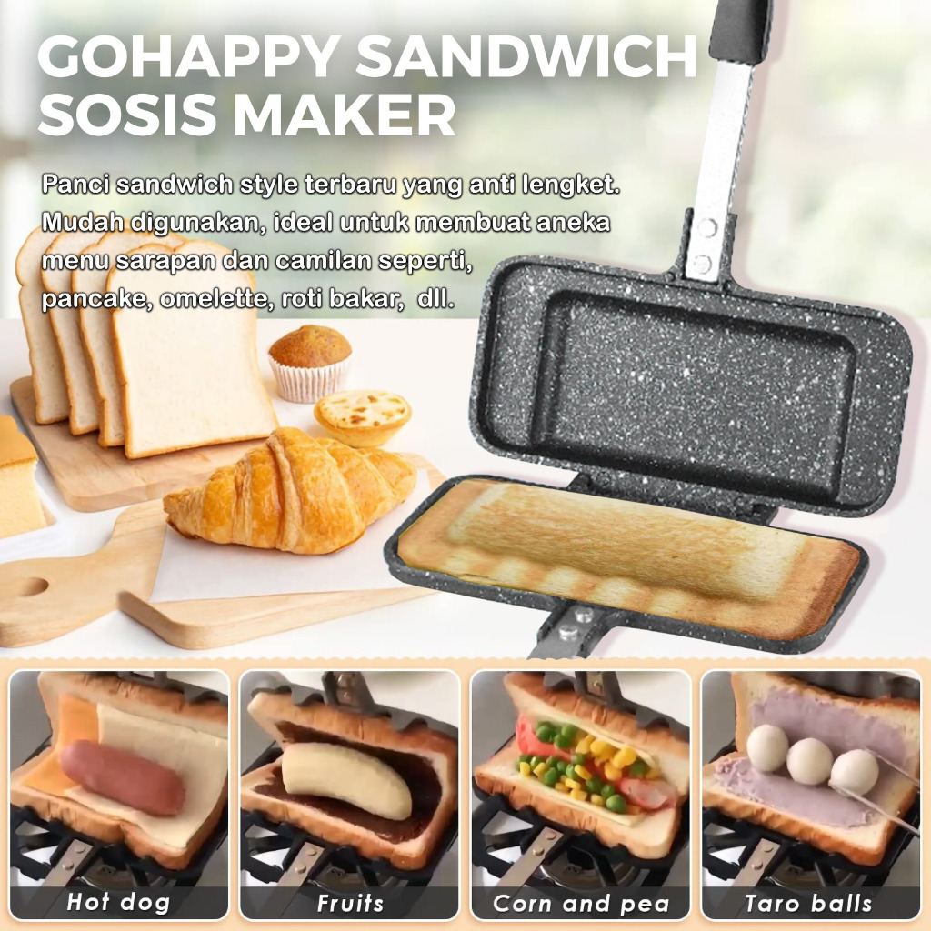 Gohappy Cetakan Populer di jepang SANDWICH SOSIS MAKER - Waffle Hotdog Maifan stone anti lengket