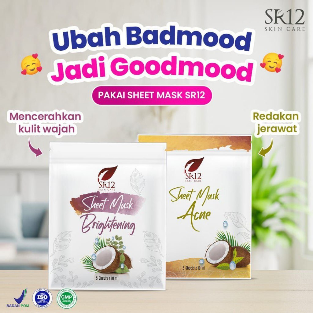 SHEET MASK SR12/SHEET MASK BRIGHTENING/SHEET MASK ACNE /SHEET MASK BPOM
