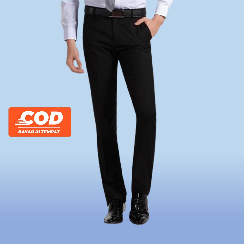 CELANA PANJANG PRIA SLIMFIT BAHAN DASAR KAIN TEFLON CLANA FORMAL KERJA SEPAN COWO COWOK JUMBO BESAR 