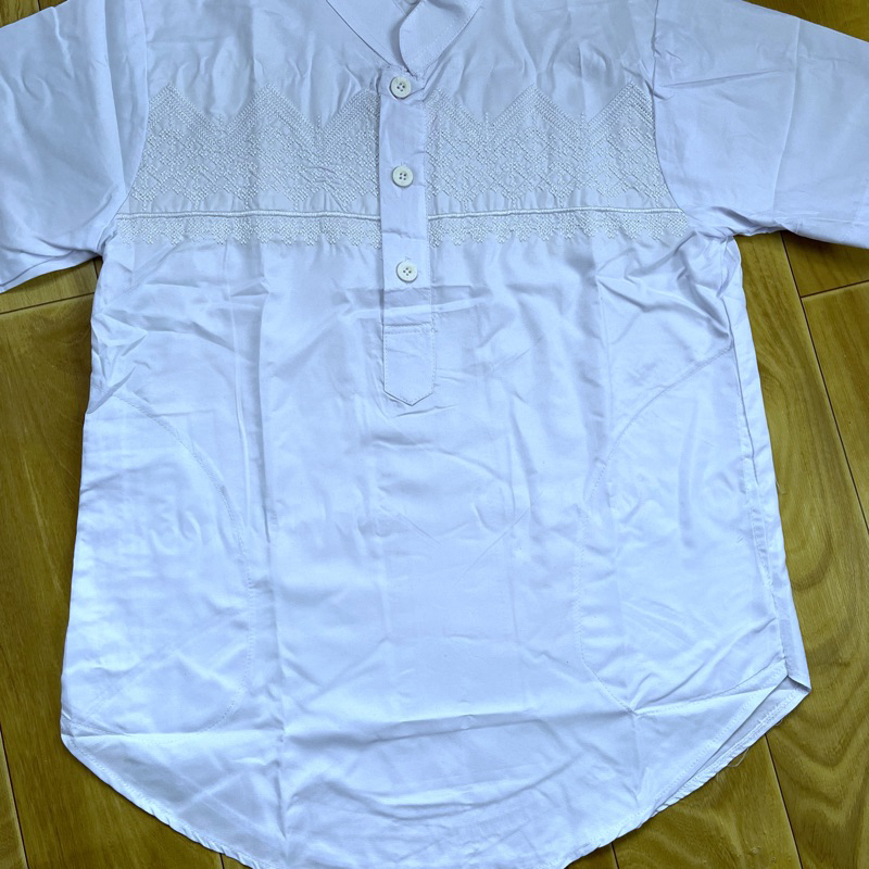 bestpromo baju koko anak setelan putih lengan panjang/ baju manasik ngaji shalat/ tk-sd / busana