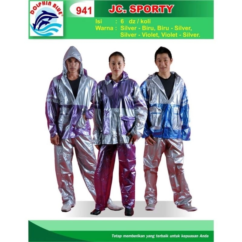 Jas hujan dolphin blue sporty / setelan jas hujan sporty