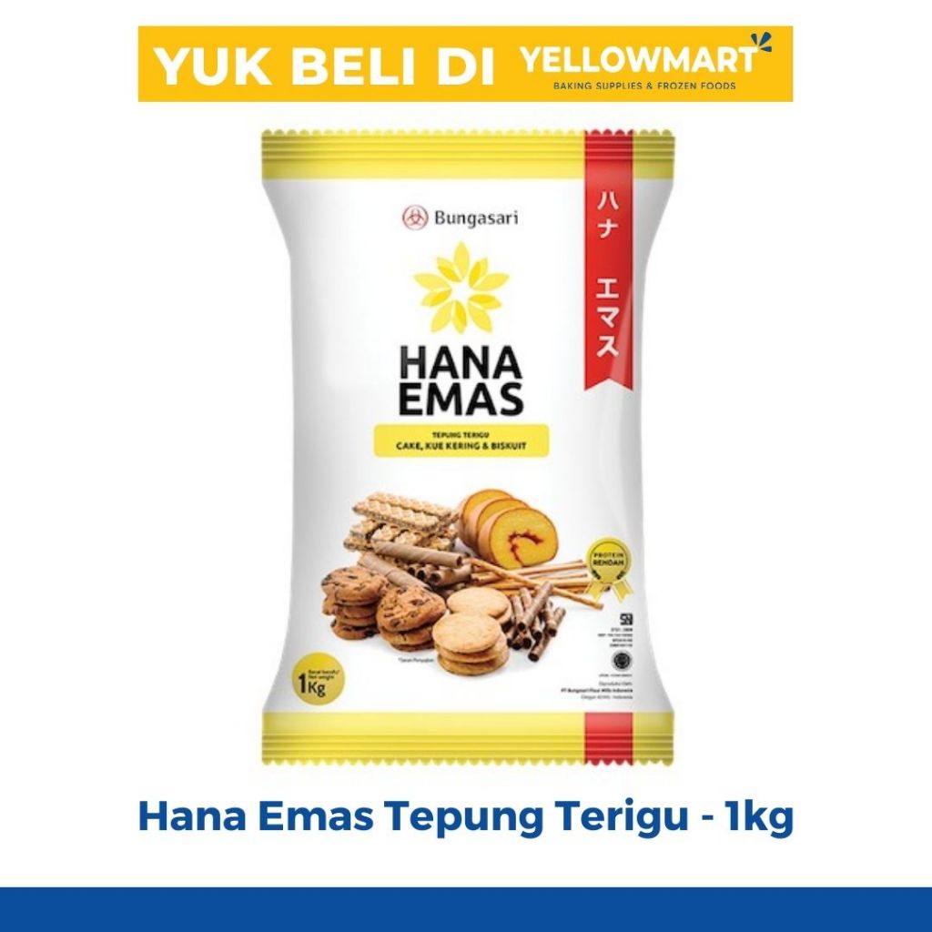 

Tepung Terigu Bungasari HANA EMAS 1Kg - Terigu PREMIUM Protein Rendah
