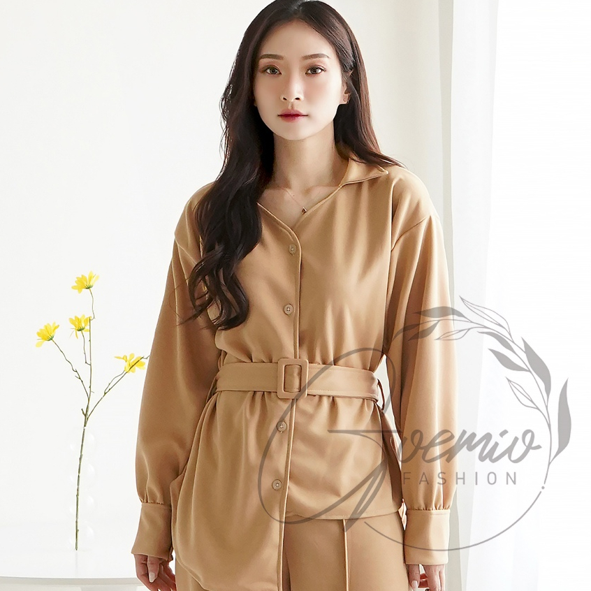 ilook | Mina Blouse Kemeja Atasan Wanita Korean Style Baju Lengan Panjang Kancing Oversize Casual Sa