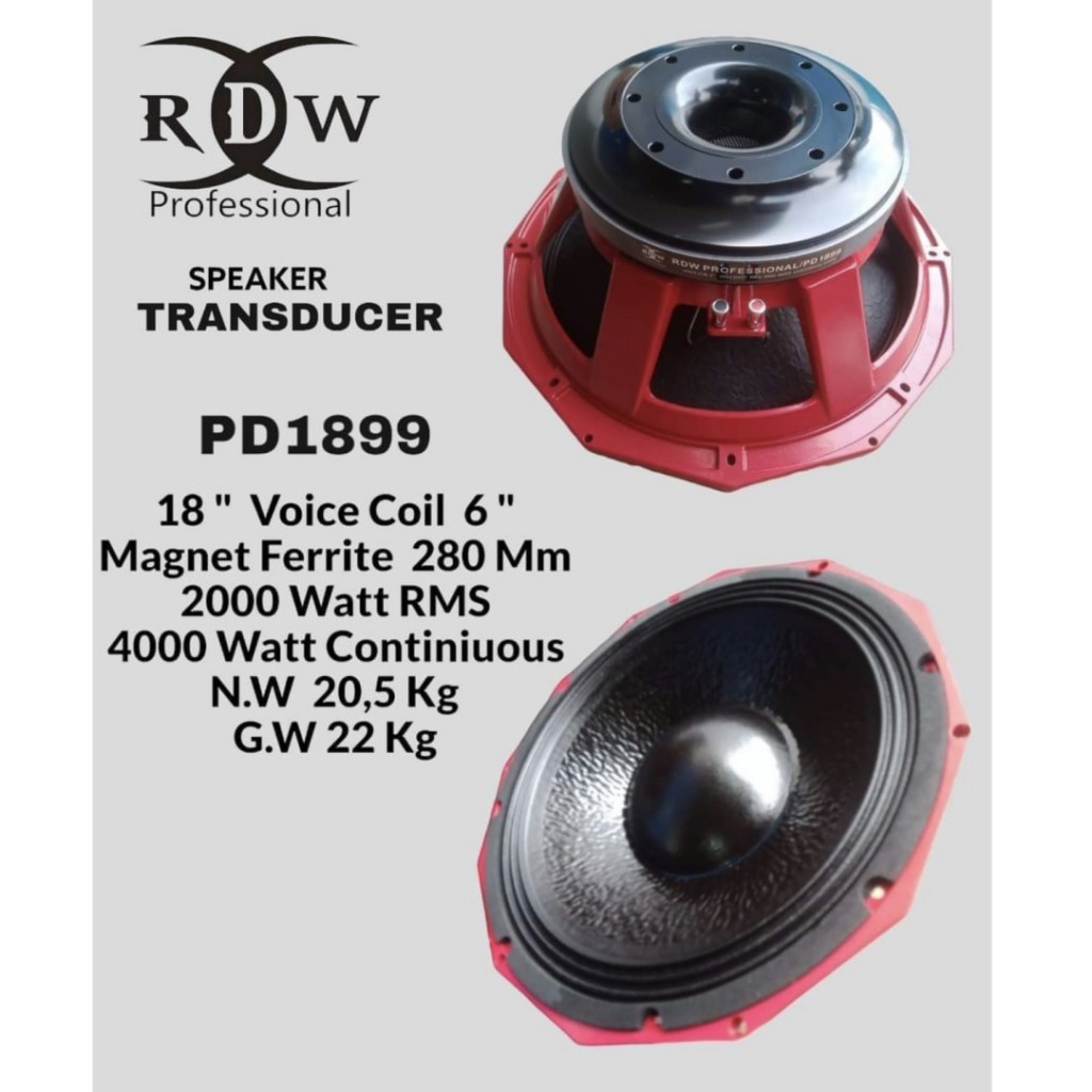 SPEAKER SUBWOOFER 18 INCH RDW PD1899