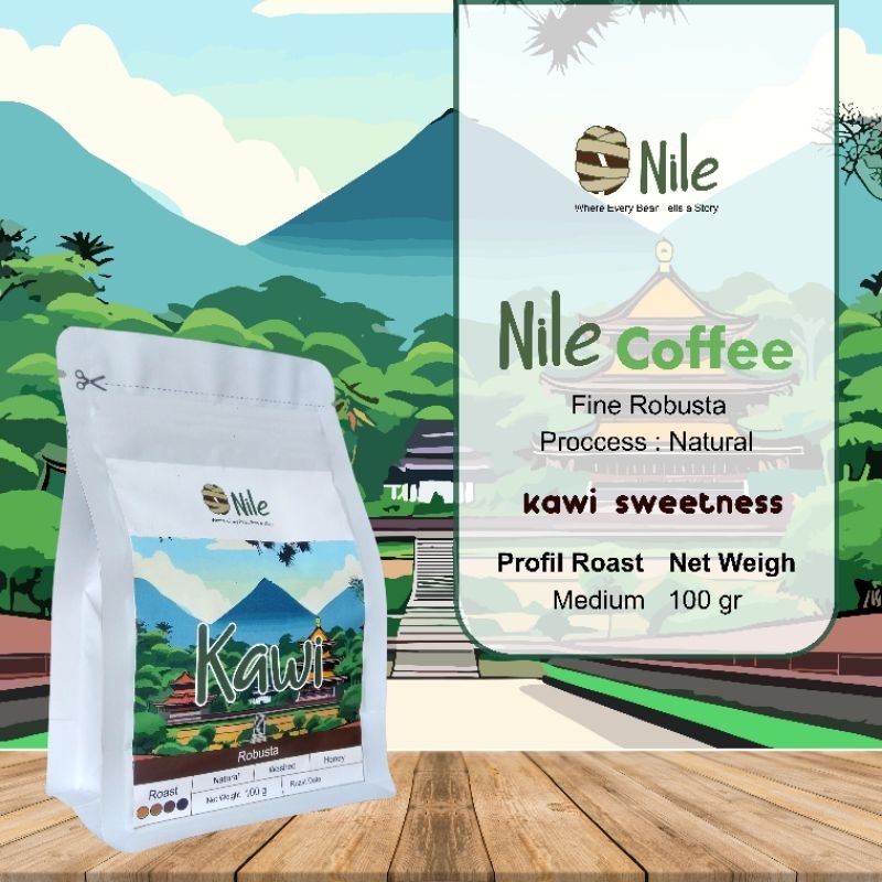 

Kopi Robusta Kawi kemasan pocket 100 gram Natural proses