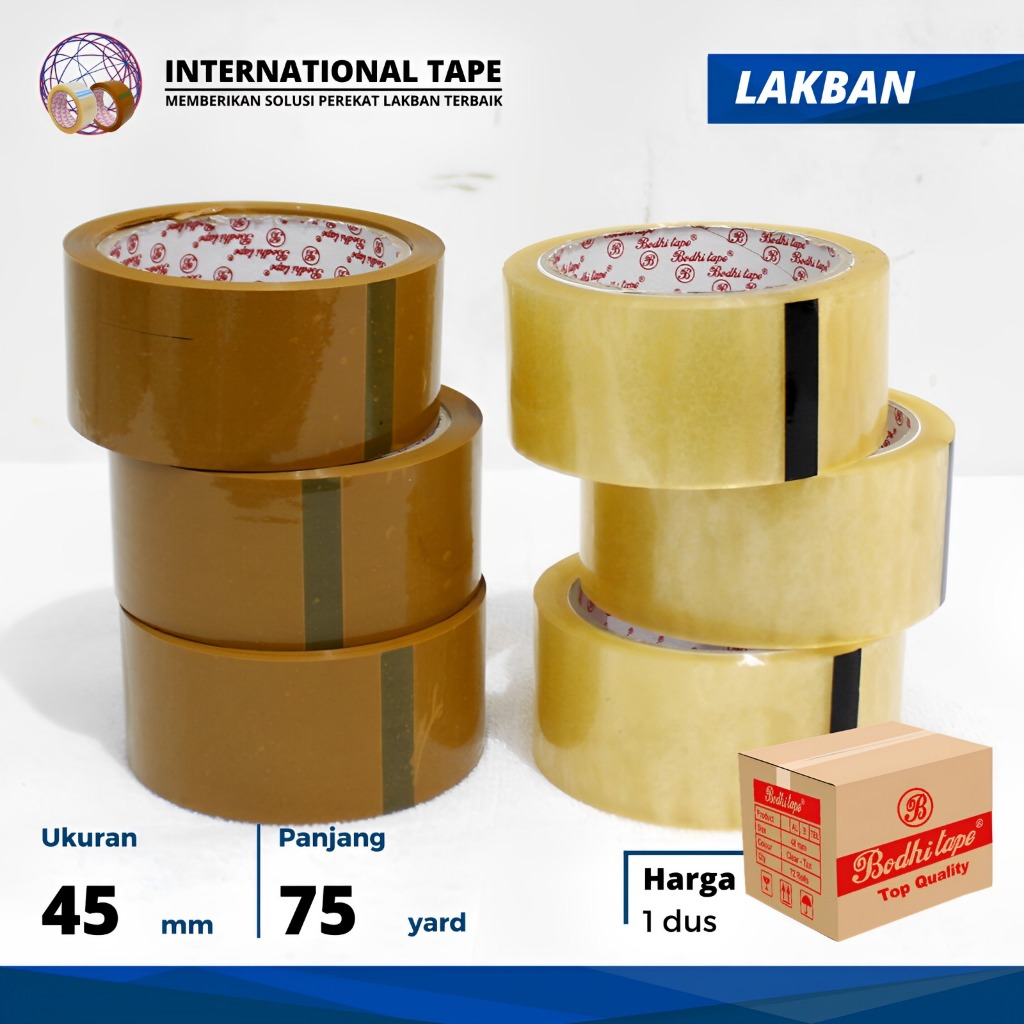 

Plakban OPP lakban BODHI " bening coklat 45mm x 75 yard TAPE "PERDUS