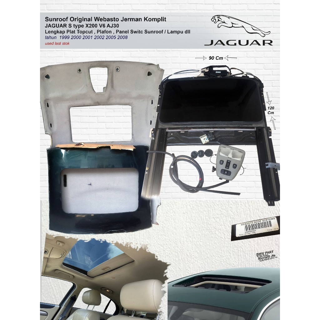 Sunroof JAGUAR S type X200 V6 AJ30 Original Webasto Jerman Komplit