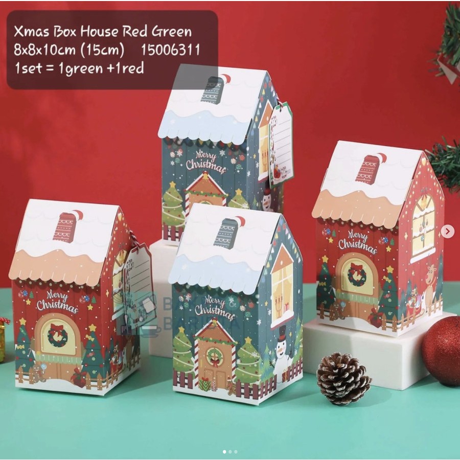 

Xmas box house red green/2pcs mini box xmas kotak kado natal gift box / Christmas Box