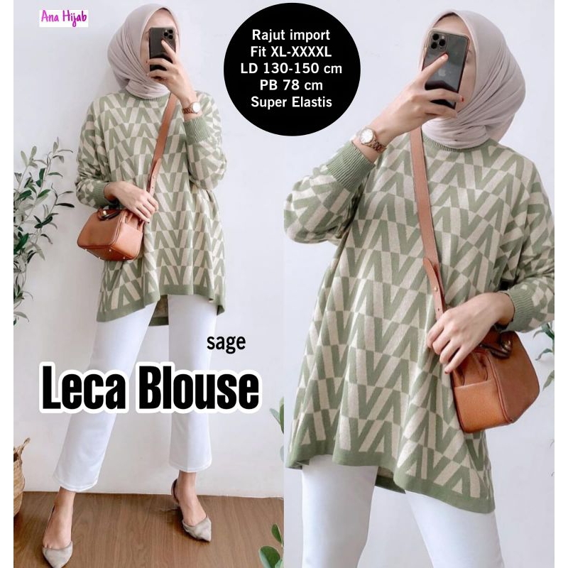 Atasan wanita jumbo Leca blouse bahan rajut import LD 130-150