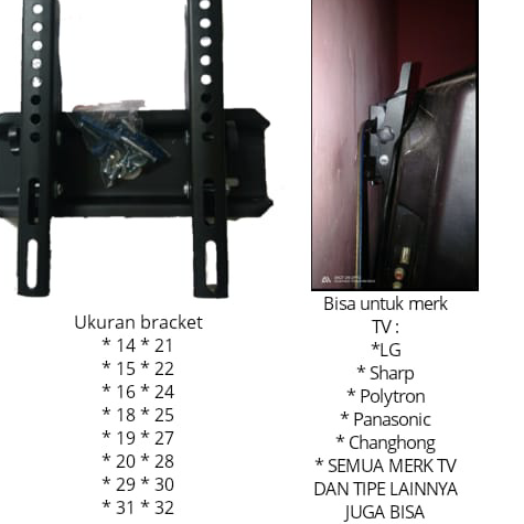 4.4 Product HOT FLASH SALE 9.9 Bracket , Breket , Bricket LED TV 14-32 inchi , 14 sampai 32 inchi Ku