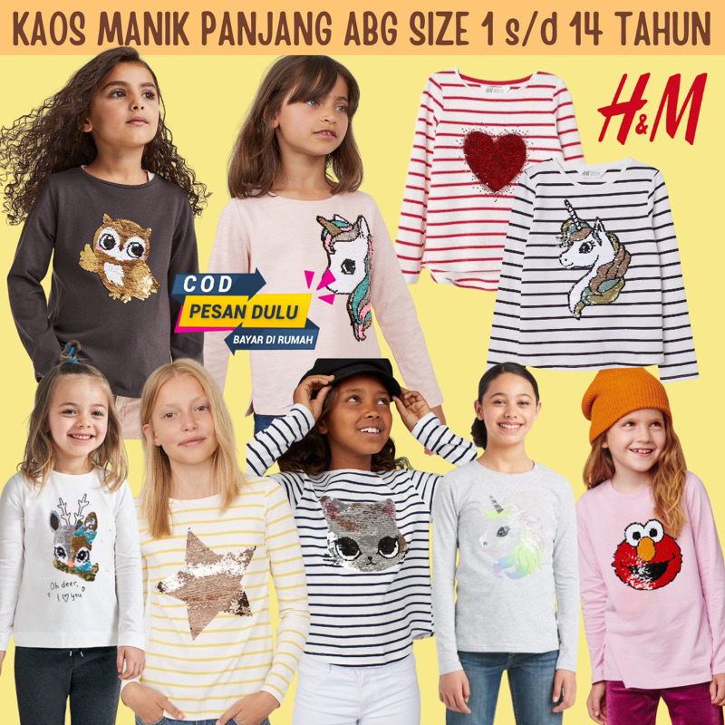 KAOS ANAK PEREMPUAN FLIP SEQUIN HnM MANIK MANIK BISA BERUBAH SIZE 4 - 16 Tahun ORIGINAL