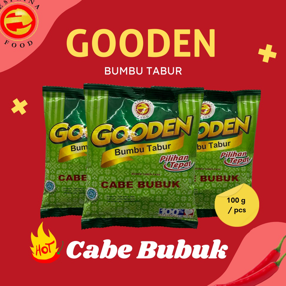 

Diskon Bumbu Tabur - GOODEN - Rasa CABE BUBUK - CHILLI POWDER - Cabe Bubuk - Kemasan 100 gram Super Promo