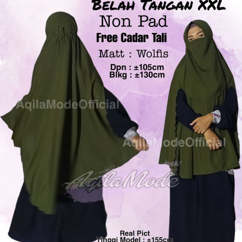 ✦BEST SELLER✦ Free Cadar Tali - Khimar Syari, Belah Tangan Kerudung Jumbo XXL Non Pet Wolfis Jilbab 