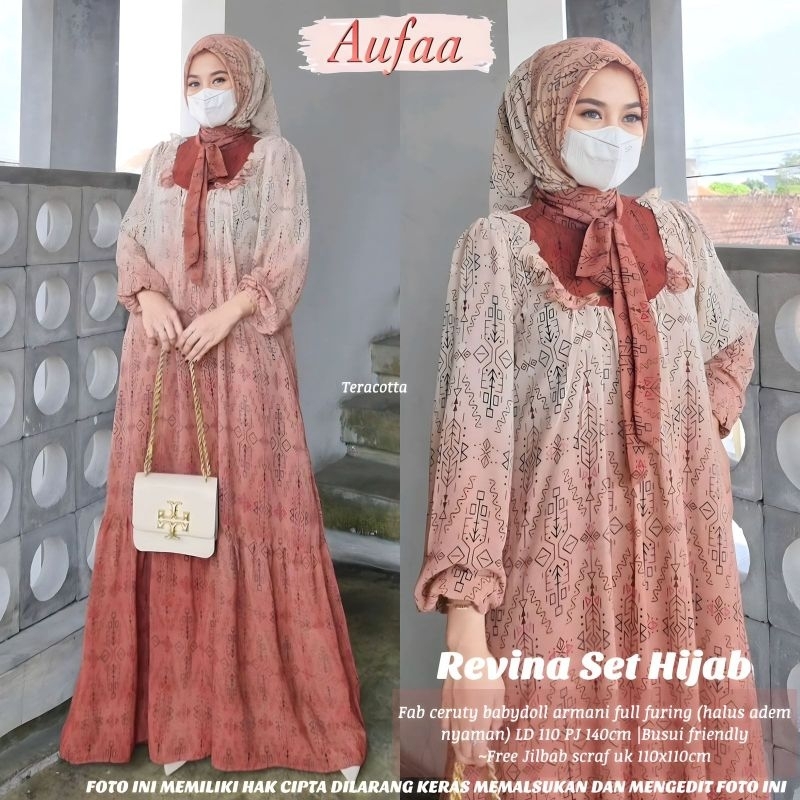 REVINA DRESS JUMBO FREE HIJAB/ DRESS KONDANGAN/GAMIS TERBARU/ DRESS ELEGAN