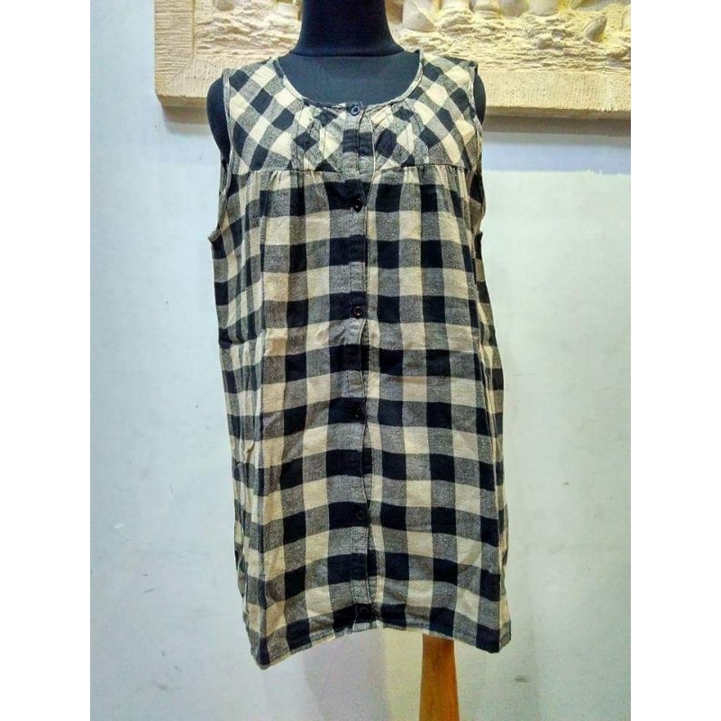 Atasan Wanita Flanel Tanpa Lengan/Blouse Flanel Wanita Preloved