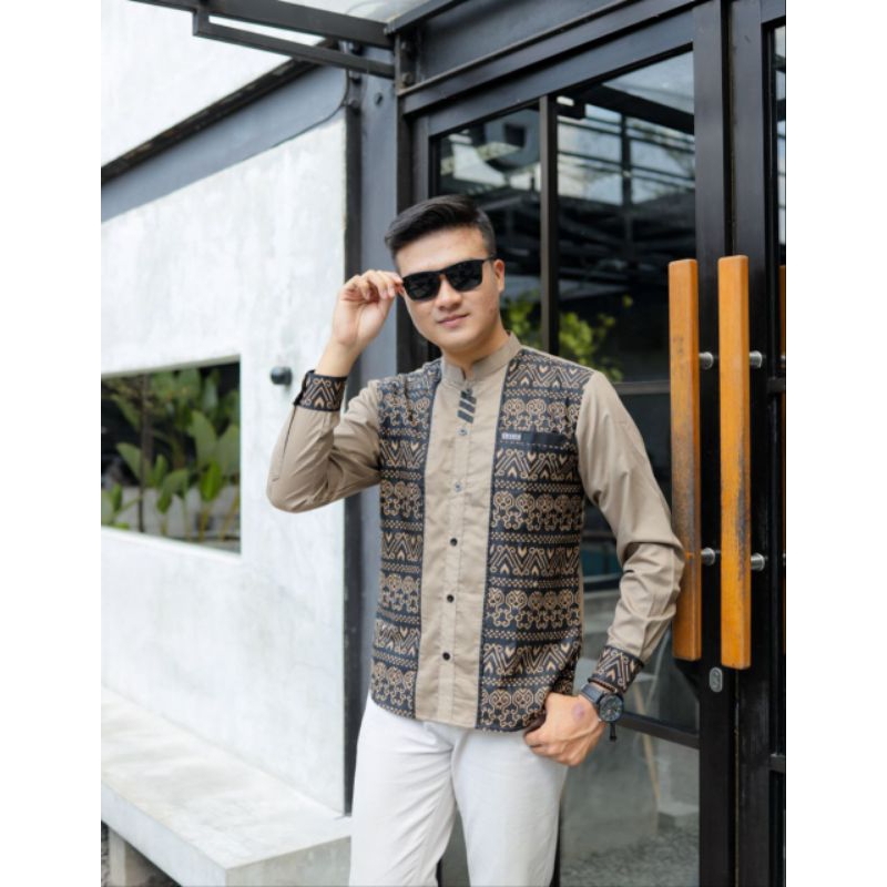 Koko Lengan Panjang Kombinasi Batik Rompi Original El rumi Koko Batik Milenial Kekinian