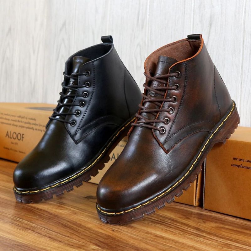 ALOOF DENBORA_sepatu boots pria kulit asli original