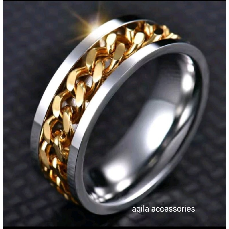 Cincin titanium original anti karat model rantai tengah