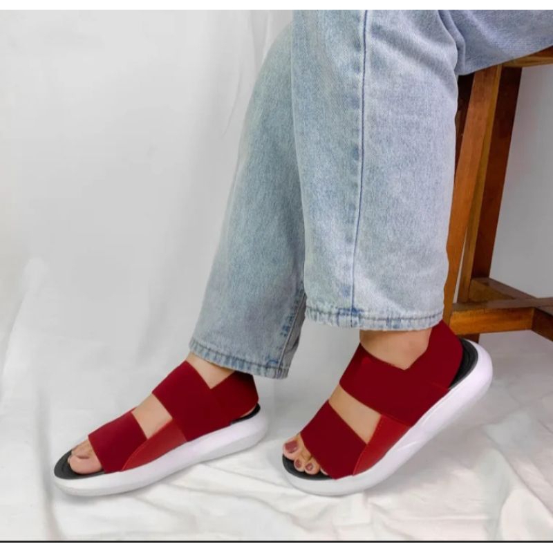 Sepatu/Sandal wedges Sandal gunung wanita terbaru bahan karet elastis 