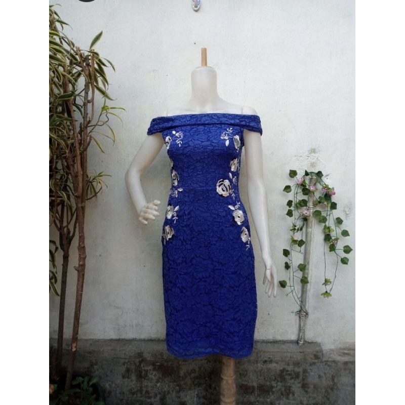 coast navy embroidery brukat dress