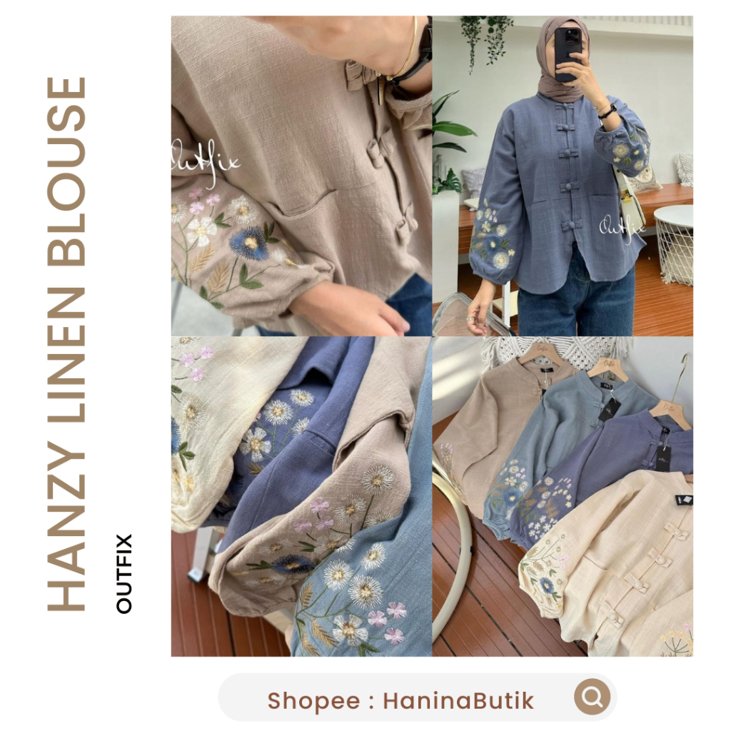 (𝗦𝗜𝗔𝗣 𝗞𝗜𝗥𝗜𝗠) HANZY LINEN BLOUSE by OUTFIX | BLOUSE LINEN WANITA BORDIR