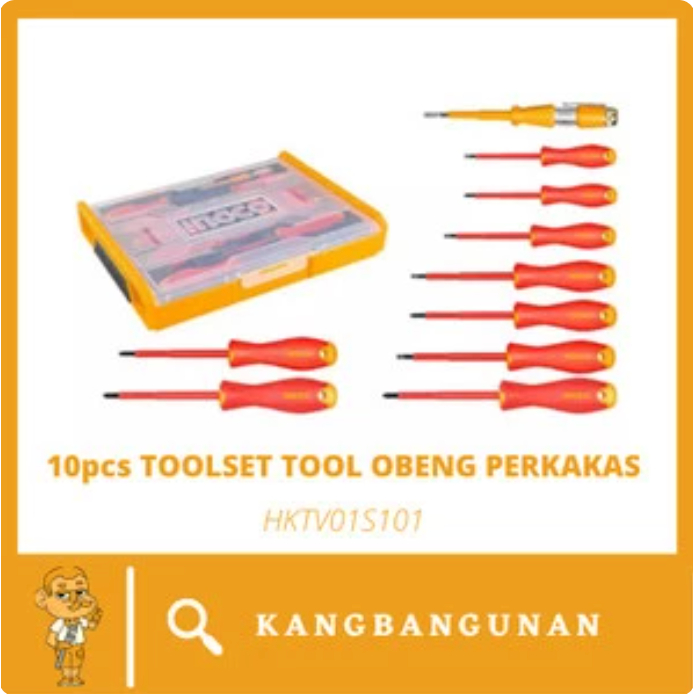 10pcs TOOLSET TOOL OBENG PERKAKAS TEKNISI LISTRIK SET INGCO HKTV01S101