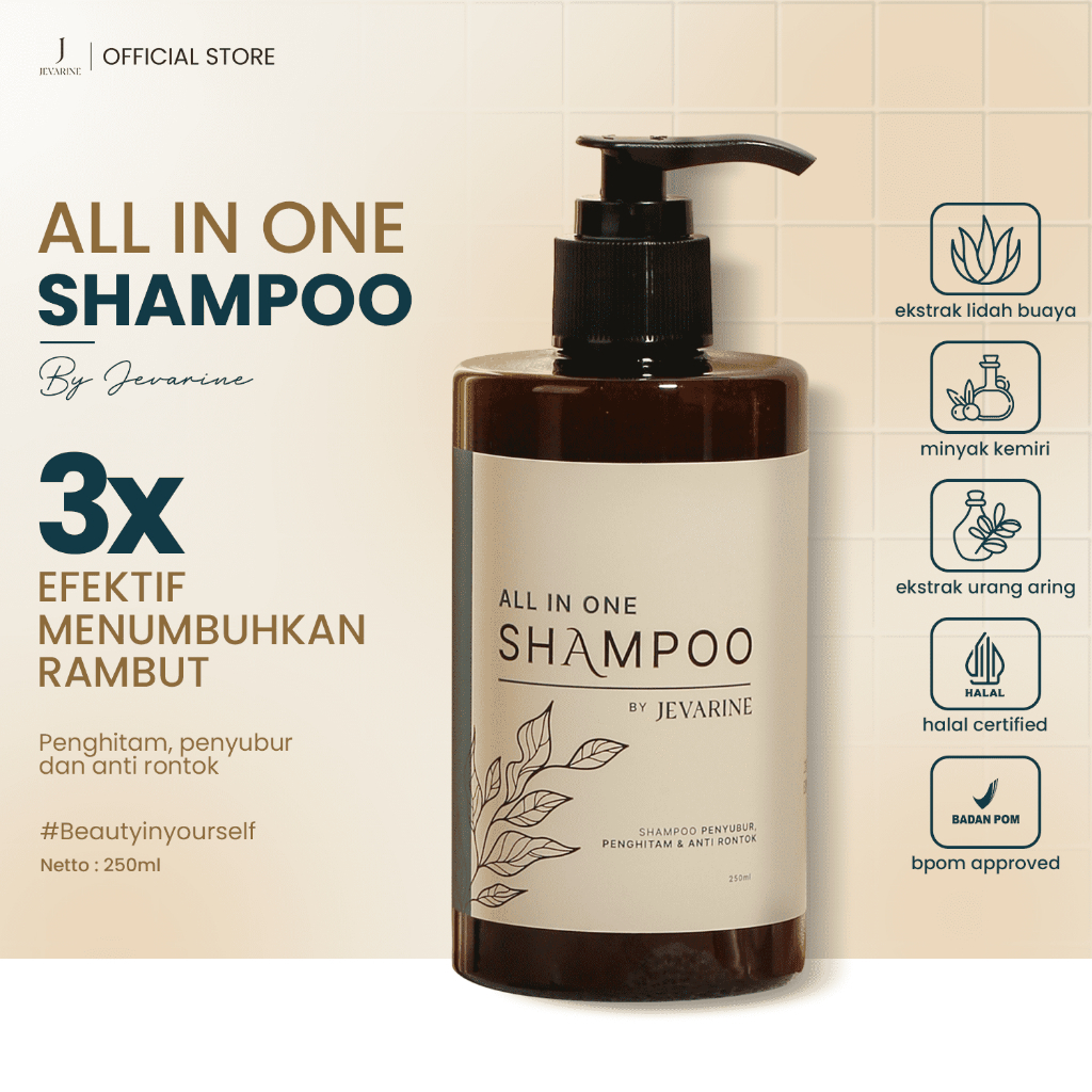 Jevarine All In One Shampoo - Penyubur , Penghitam dan Anti Rontok Bpom 100% Original