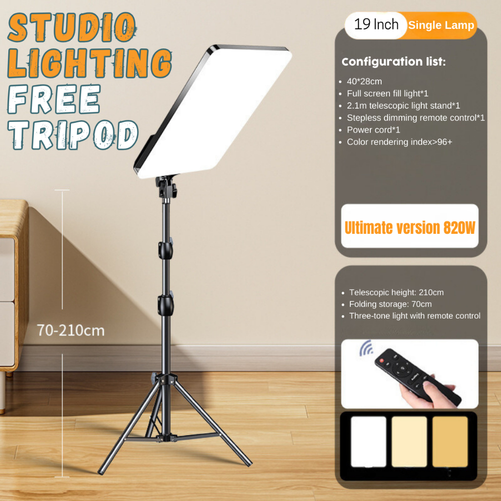 Lampu Studio Fotografi LED Full Screen Flat Panel Fill Light 19 inch TD8003 Kamera Floor Stand 3 Mode Lamp with 2.4G Remote Control Tripod Make Up Video Produk Livestream