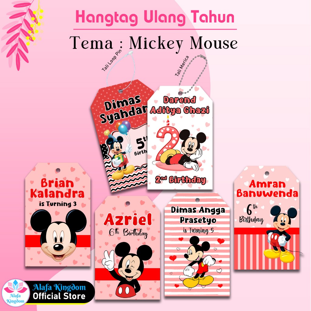 

alafakingdom - 8 Pcs Hangtag Ulang Tahun Mickey Mouse Custom