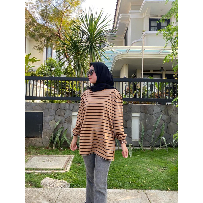 kaos polos belang atasan wanita oversize terbaru lengan panjang belah samping