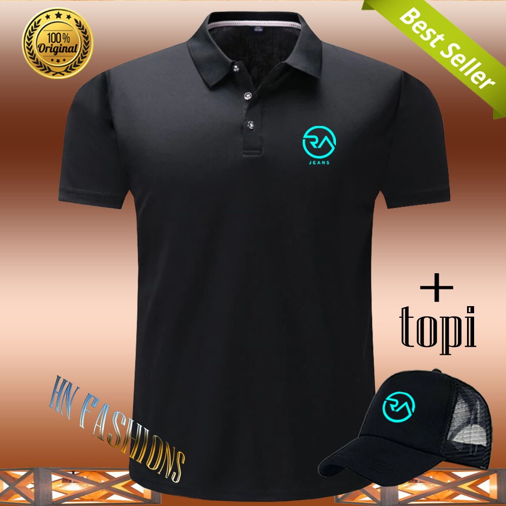 Hn Fashion - Bonus Topi.. Polo Kerah RA Jeans Baby Blue - Kaos Kerah Pria Distro - Kaos polo Shirt p