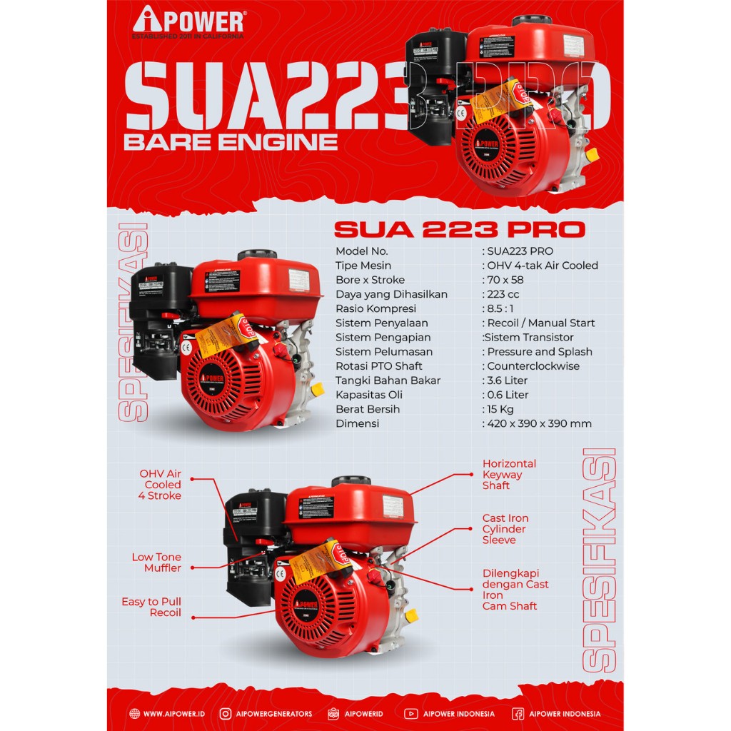 AIPOWER BARE ENGINE DAN MESIN PENGGERAK SERBA GUNA AIPOWER SUA200 PRO