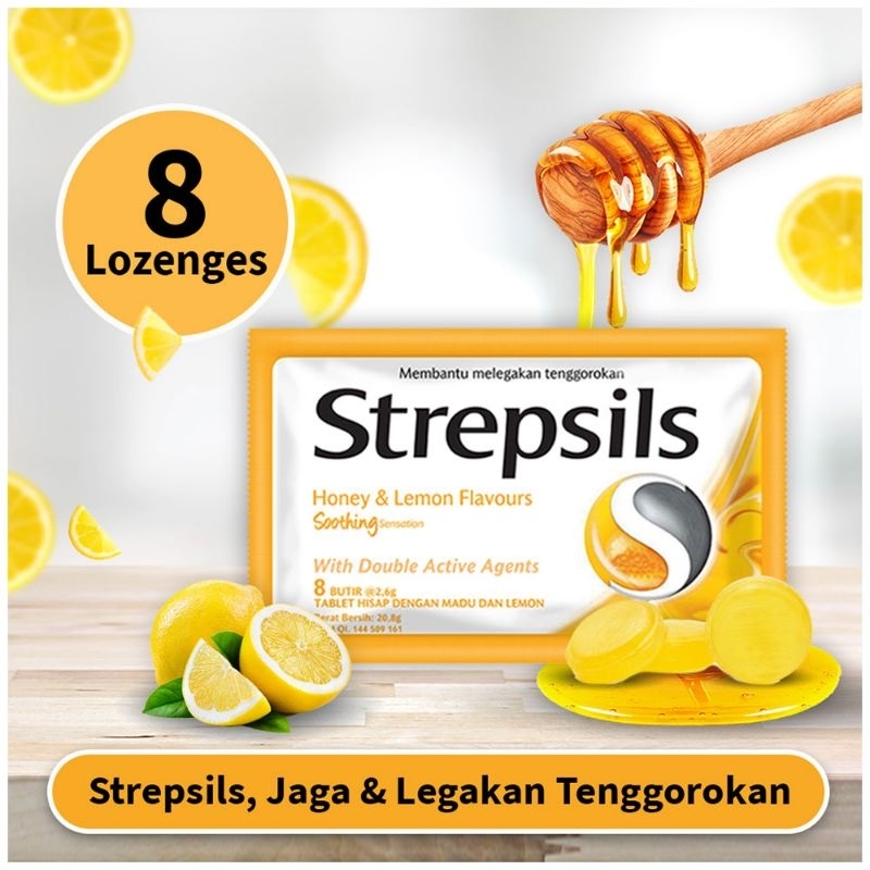 

Permen Strepsils Honey & Lemon Isi 8 Butir (Paket 5' Sachet)