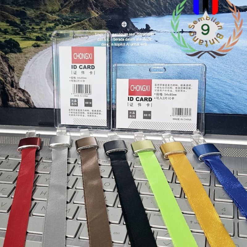 Tempat Id Card Akrilik + Tali Lanyard Aluminium Solid Holder Id Card Acrylic Transparan 2 Sisi