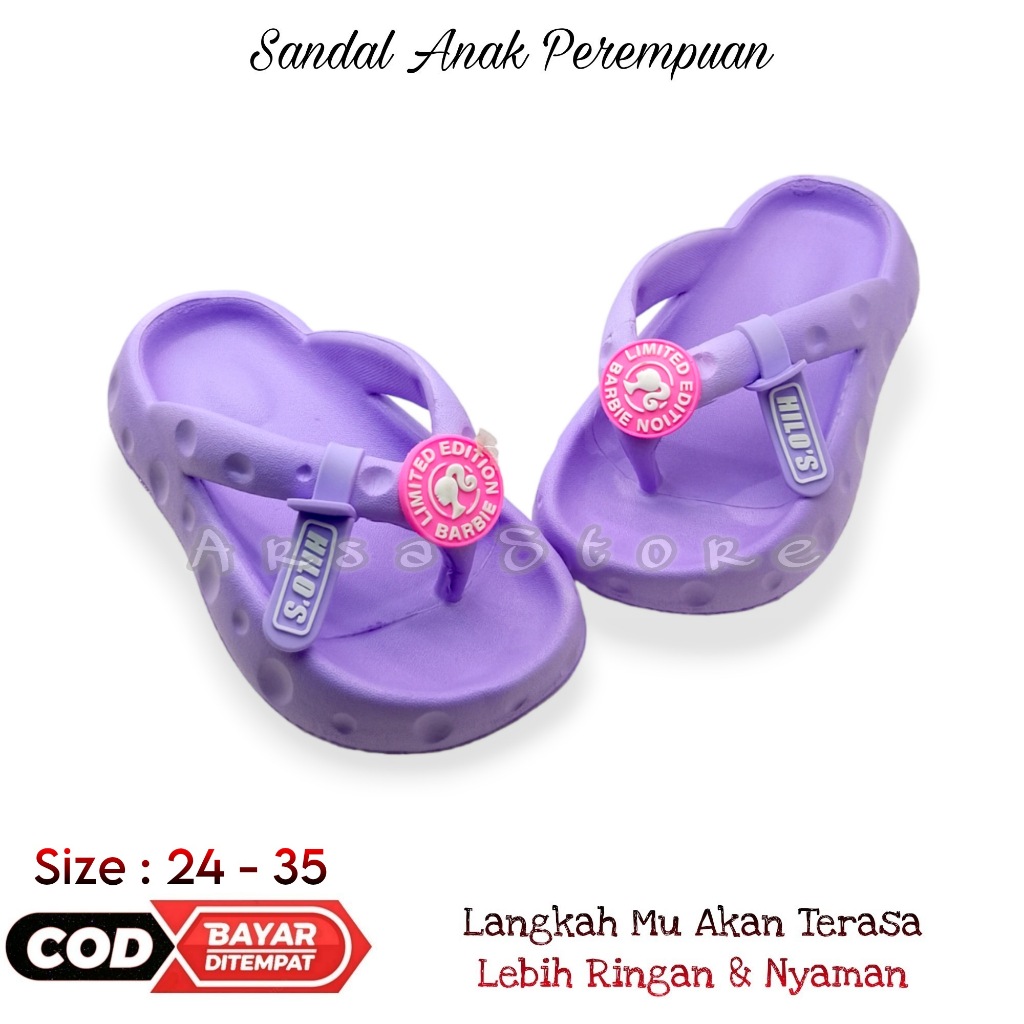 Sendal Terbaru Anak Perempuan Karakter PIn Barbie / Sandal Viral Anak Cewek Umur 2 - 9 Tahun