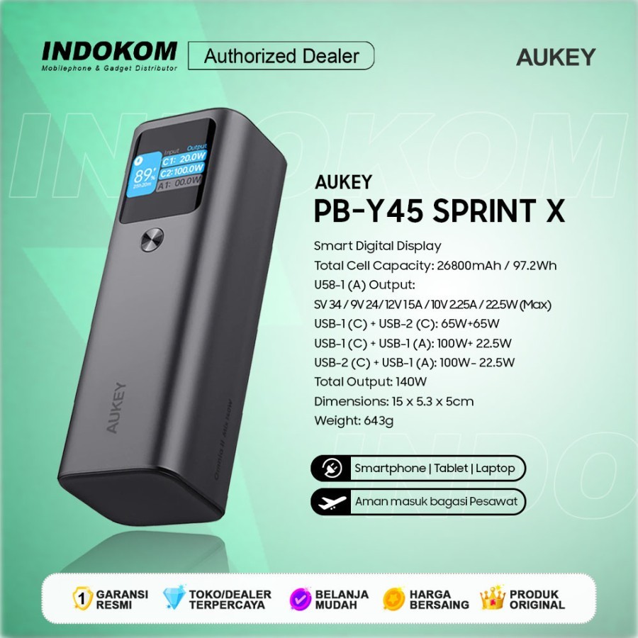 Aukey PB-Y45 Powerbank 26800mah USB-C 140W SUPERVOOC PD 3.1 PPS