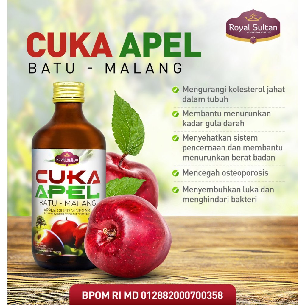 

Cuka Apel Royal Sultan 320ml | Cuka Apel Batu Malang | Organic Apple Cider Vinegar | Original | BPOM