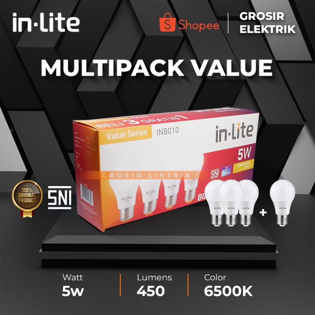 PAKET 3 GRATIS 1 INLITE INB010 LED 5Watt Multipack VALUE Lampu 5 Watt