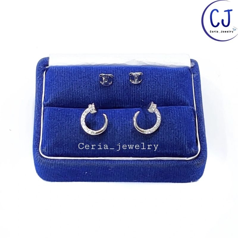 Set Kalung Perak Asli Silver Wanita 925 Lapis Emas Putih Rantai ItaliSanta Liontin Paku - Cincin Perak Asli Silver Paku - Anting Tusuk Paku Perak Asli Silver Wanita 925 Lapis Emas Putih Anti Karat