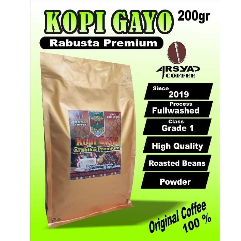 

KOPI RABUSTA GAYO Premium 200 gr , biji sangrai, bubuk siap saji