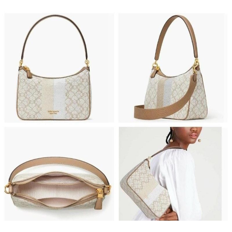 KS Flower Jacquard Stripe Sam Small Convertible Shoulder Bag Natural