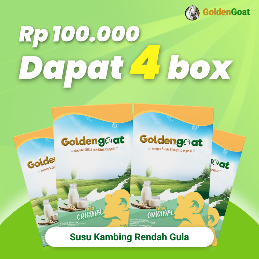 

4 BOX GOLDENGOAT SUSU KAMBING ETAWA BUBUK ORIGINAL MURAH ATASI NYERI SENDI LUTUT TULANG ASAM URAT SESAK NAFAS