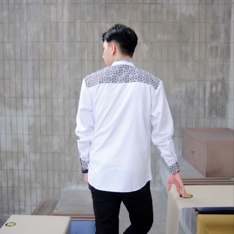 MURAH Baju Koko Pria Lengan Panjang Warna Putih Baju Koko El Rumi Terbaru Koko Kombinasi Batik