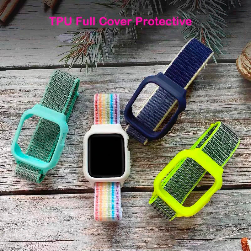 2 in 1 Strap + Case untuk iwatch T500 / T55 / HW / IWO /DT / S20 Seri Smartwatch Nilon Tali Jamtanga