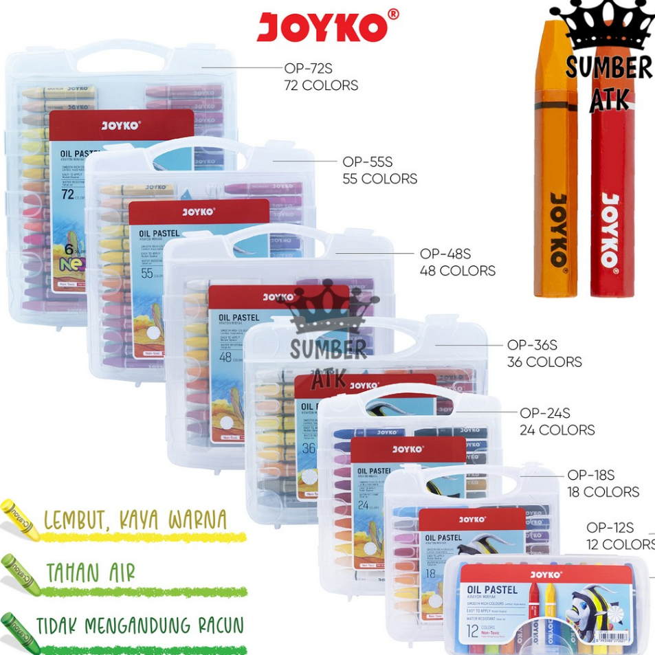 

Best Crayon Krayon Minyak Oil Pastel Joyko 12 , 18 , 24 , 36 , 48 , 55 , 72 WARNA Best