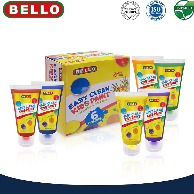 

Ready Stok BELLO EASY CLEAN KIDS PAINT - Cat WASHABLE lukis ANAK - 1SET: 6x60ml Murah