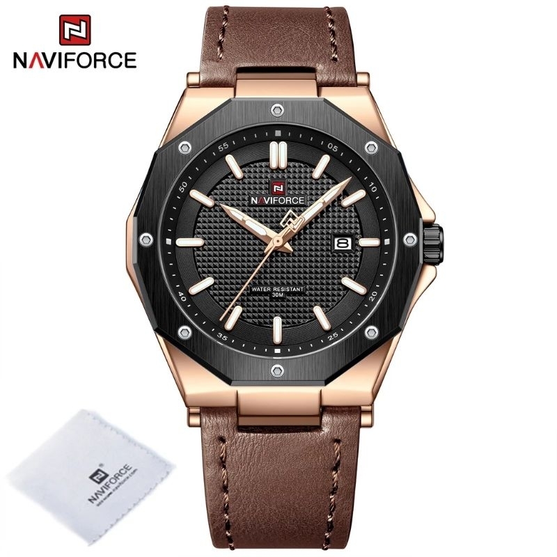 Naviforce 9200 jam tangan Pria Analog strap Kulit Original