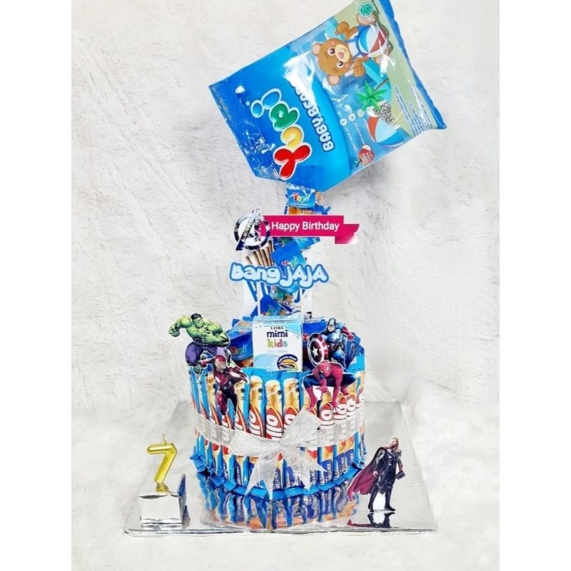 

Snack tower custom satu tingkat edisi warna biru, fullo susu uht yupi