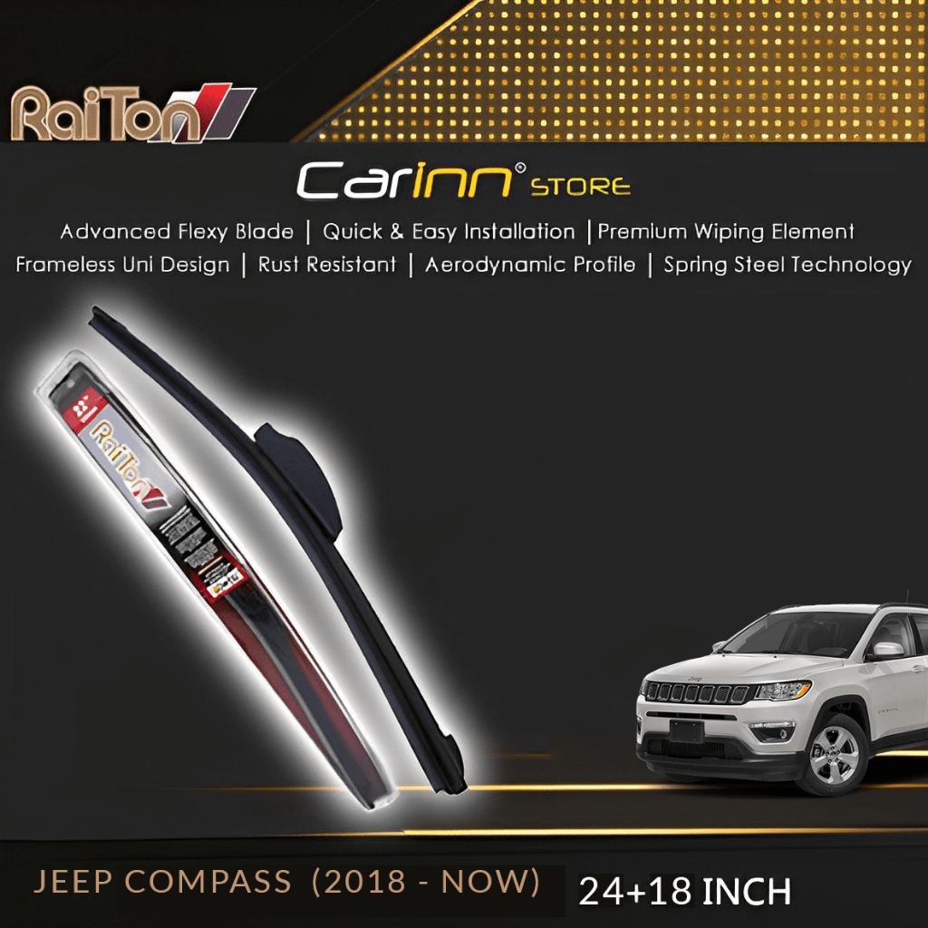 Raiton Sepasang Wiper Frameless Full Karet Kaca Jeep Compass 2018-Now 24" & 18" -2 Pcs